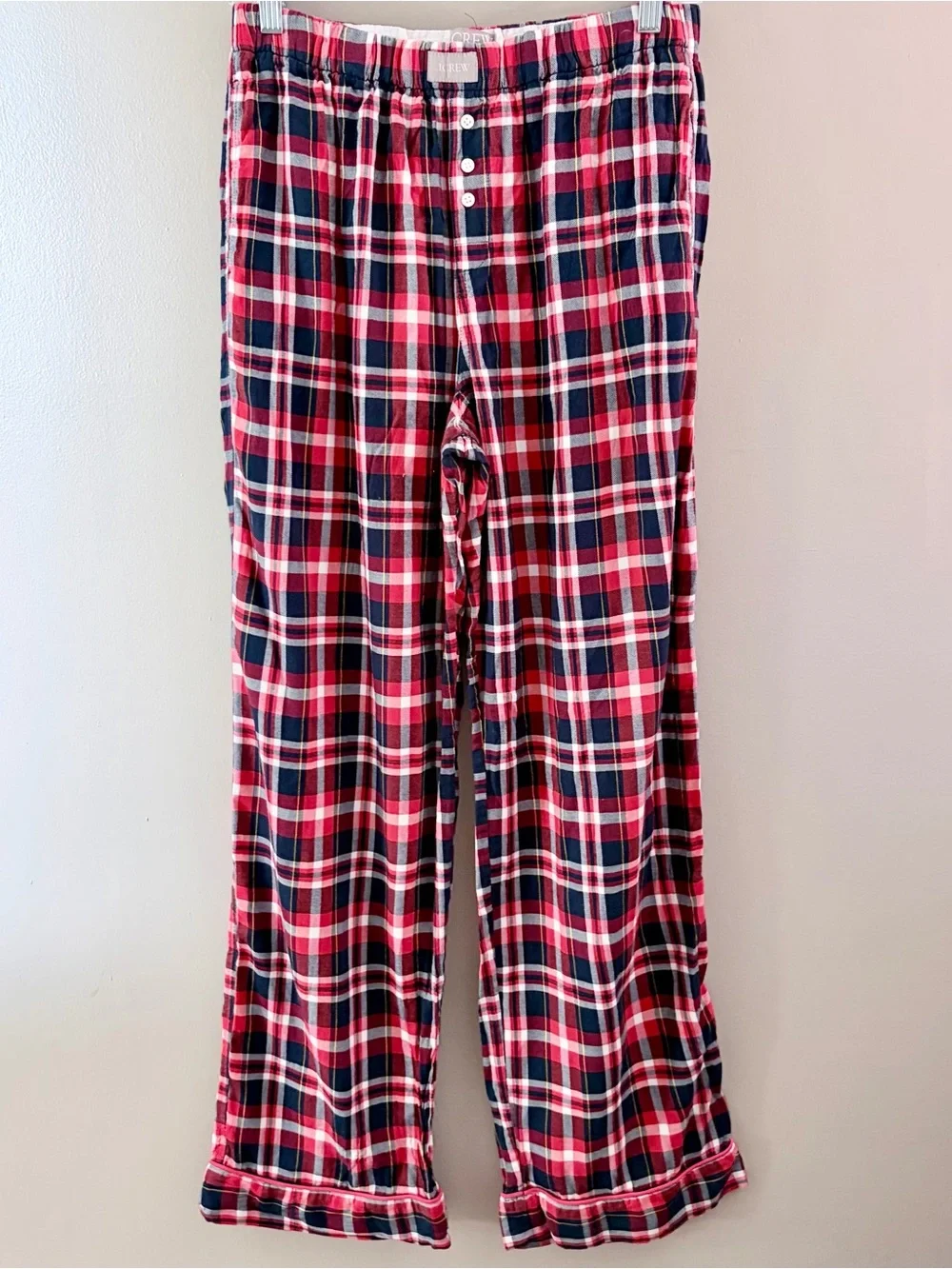 J.Crew Plaid Pajama Flannel Set Women Small Red Navy Blue Cotton NWOT